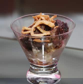 Close up glass with appetizer